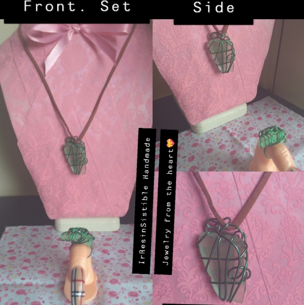 Green Gardens 🍃  Sea glass necklace and ring set